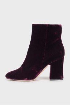 Purple velor ankle boots