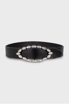 Leather belt with decorated buckle