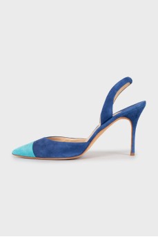 Two-tone suede slingbacks