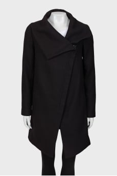 Wool coat with bias fastening