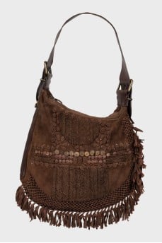 Suede hobo bag with fringe