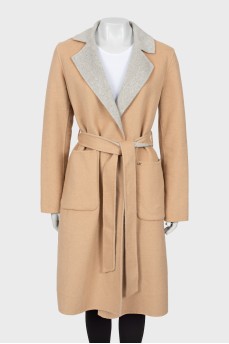 Two-tone belted coat