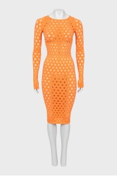 Orange dress with perforation and tag