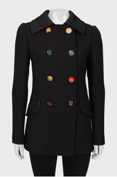 Wool coat with decorative buttons