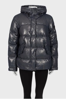 Blue down jacket with hood