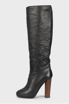 Leather boots with wooden heels