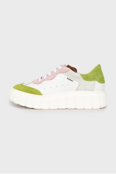 Mixed color leather sneakers