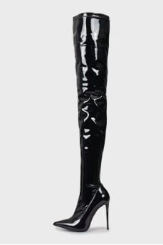 Latex over the knee boots with stiletto heels