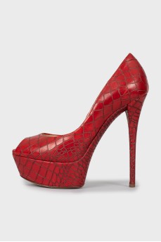 Red shoes with embossed leather