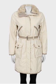 Two-tone jacket with fur waistband