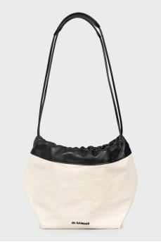 Textile and leather bucket bag