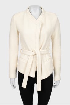 White cardigan with belt