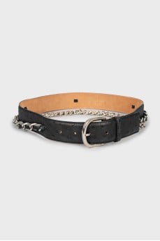 Leather belt decorated with chain