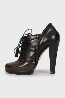 Mixed color leather ankle boots