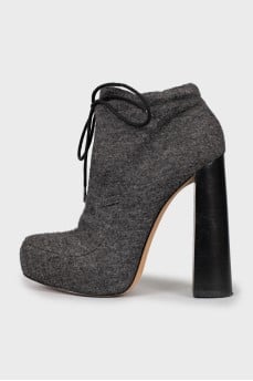 Gray lace-up ankle boots