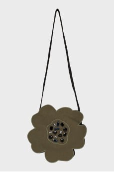 Textile bag in the shape of a flower with a tag