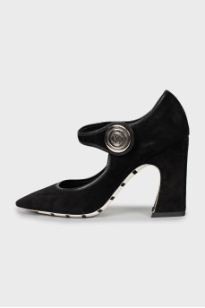 Suede shoes with silver logo