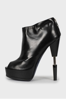 Leather ankle boots with embellished heel