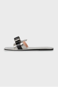 Silver leather slides