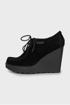Suede high wedge ankle boots