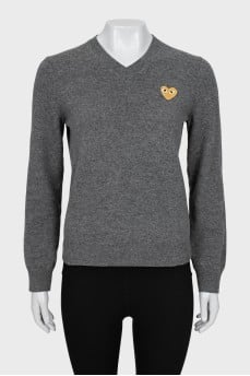 Gray V-neck sweater