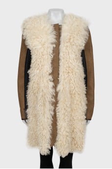 Leather sheepskin coat in combined color