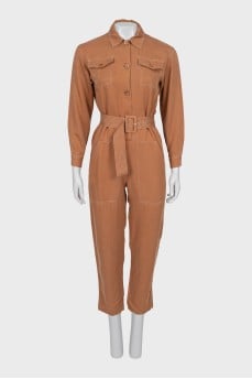 Brown button down jumpsuit