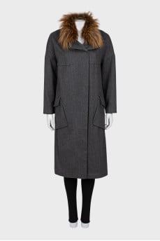 Gray cashmere coat with fur