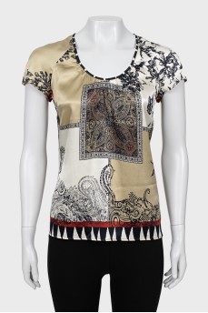 Printed silk T-shirt