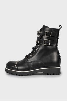 Leather boots with silver spikes