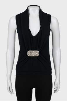 Cashmere T-shirt with brooch