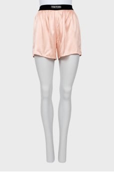 Silk shorts with logo waistband