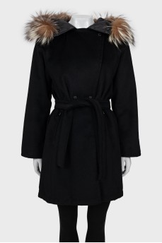 Reversible jacket with fur hood