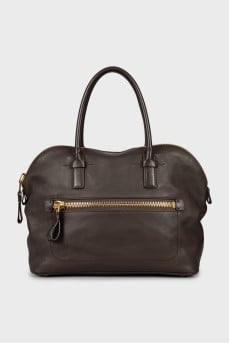 Brown leather tote bag