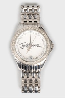 Silver watch with rhinestones