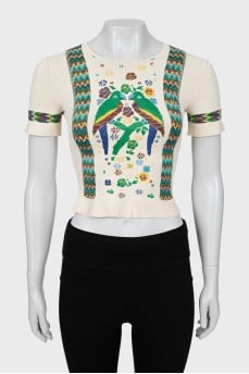 Top with embroidered print