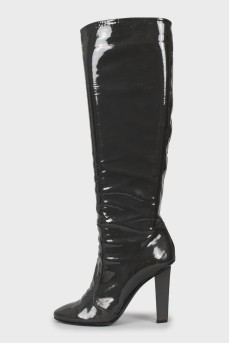 Gray patent leather boots