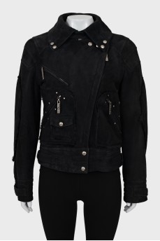 Sheepskin coat with bias fastening