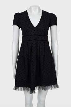 Black mini dress with polka dots