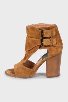 Quilted suede sandals