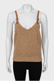 Knitted top with leather straps