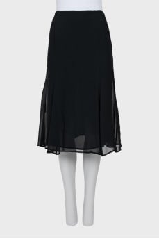 Black silk midi skirt