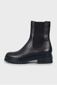 Leather boots with textile inserts