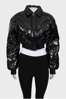 Cropped eco-leather jacket