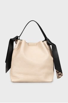 Beige leather tote bag
