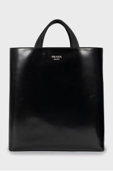 Black leather shopper bag