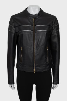 Leather jacket with gold hardware