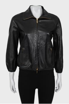 Leather jacket with gold zipper