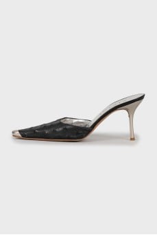 Leather mules with metal toe