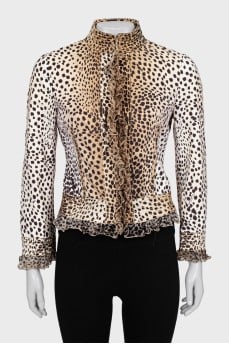 Animal print jacket with ruffles